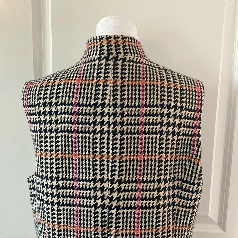 Carlisle Stylish Plaid Houndstooth Sleeveless Vest 10 Black Pink Orange
